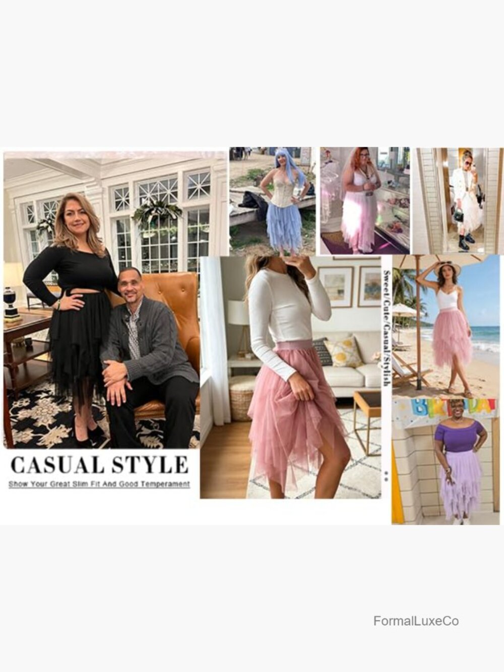 High Waist Elastic Midi Tutu Skirt A-Line Irregular Layered Mesh Tulle Skirt - Picture 6 of 7